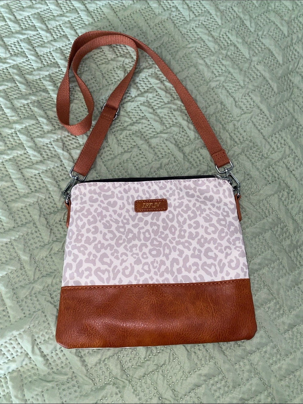 Leopard Print Crossbody with Brown Trim -